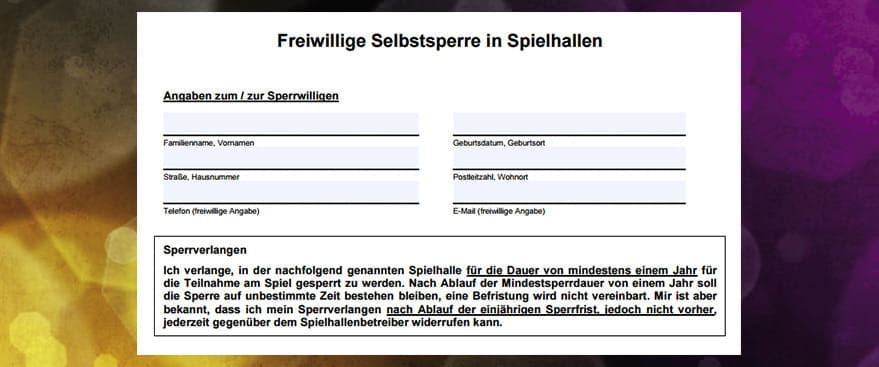Formular zur freiwilligen Selbstsperre