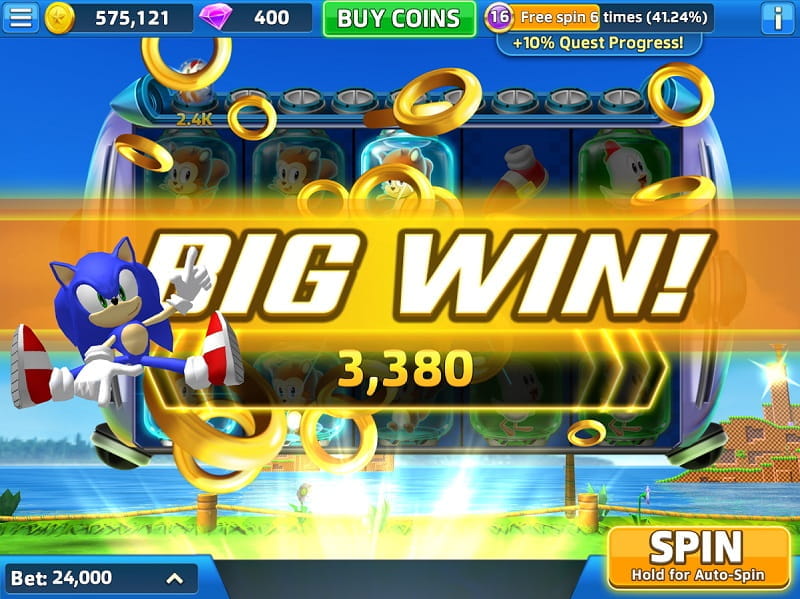 Jubelnder Sonic in SEGA Slots App