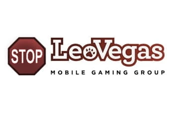 Das Logo des Glückspielanbieters LeoVegas mit einem Stopp-Schild versehen