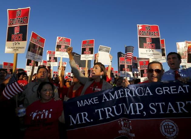 Demonstrierende Arbeitnehmer der Culinary Workers Union, Nevada, USA