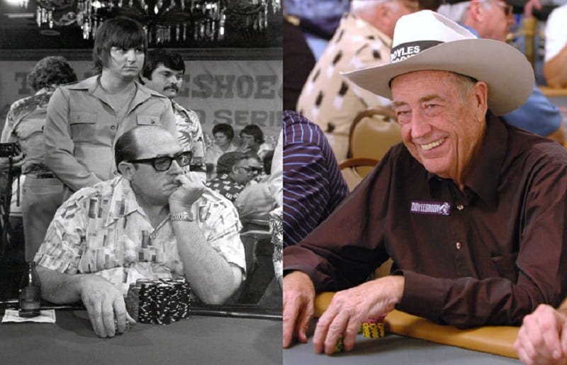 Zwei zusammengeschnittene Fotos des Pokerspielers Doyle Brunson 1976 und 2006