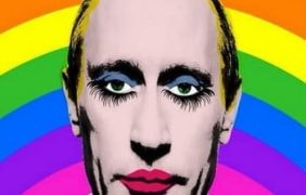 Eine Travestie-Montage des russischen Präsidenten Vladimir Putin