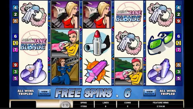 Screenshot des Microgaming-Slot-Klassikers Agent Jane Blonde von 2005