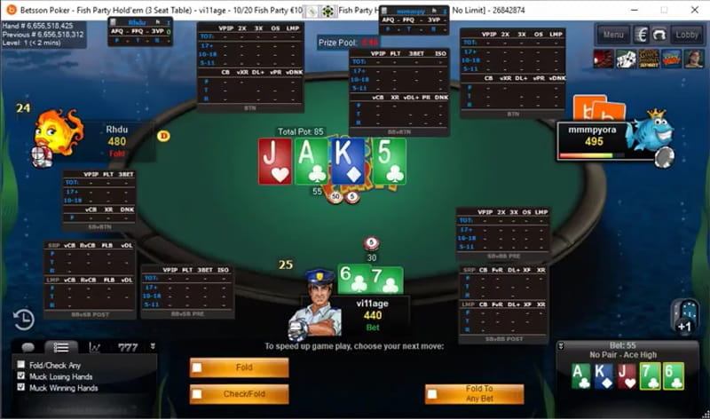 Ein Screenshot des Online-Pokerraums der schwedischen Firma Betsson