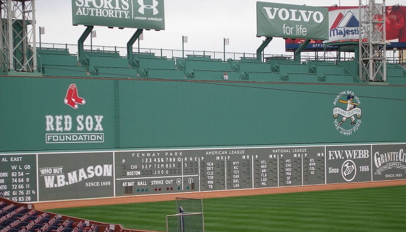 Die Green Monster-Bande im Boston Red Sox Fenway Park-Stadion.