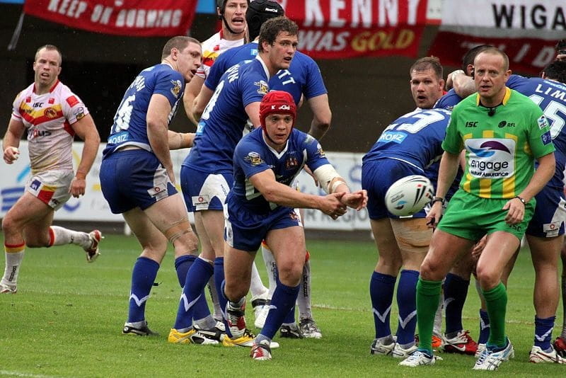 Ein Match der Wigan Warriors der Rugy Football League.
