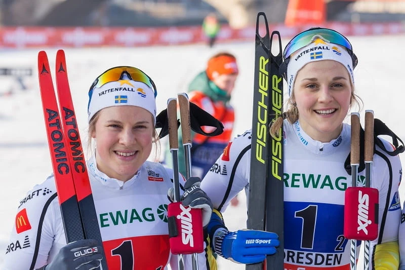 Die schwedischen Skilangläuferinnen Hanna Falk und Stina Nilsson.