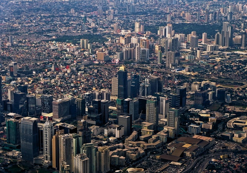 Die philippinische Hauptstadtregion Metro Manila von oben.