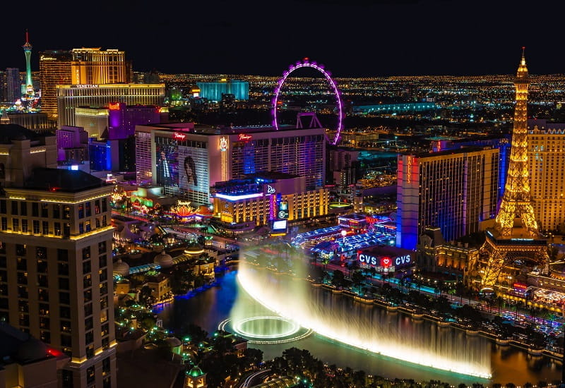Die Casinos von Las Vegas bei Nacht.