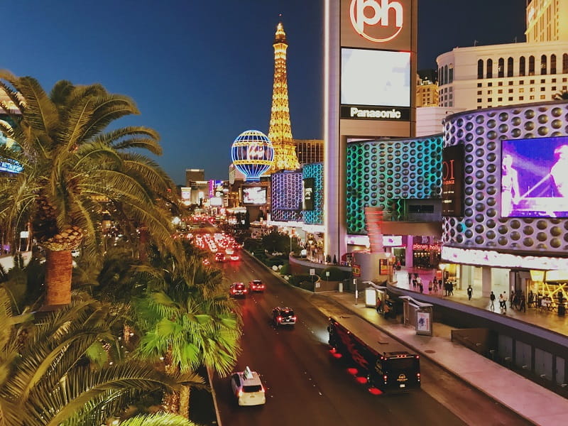 Der berühmte Las Vegas Strip am Abend.