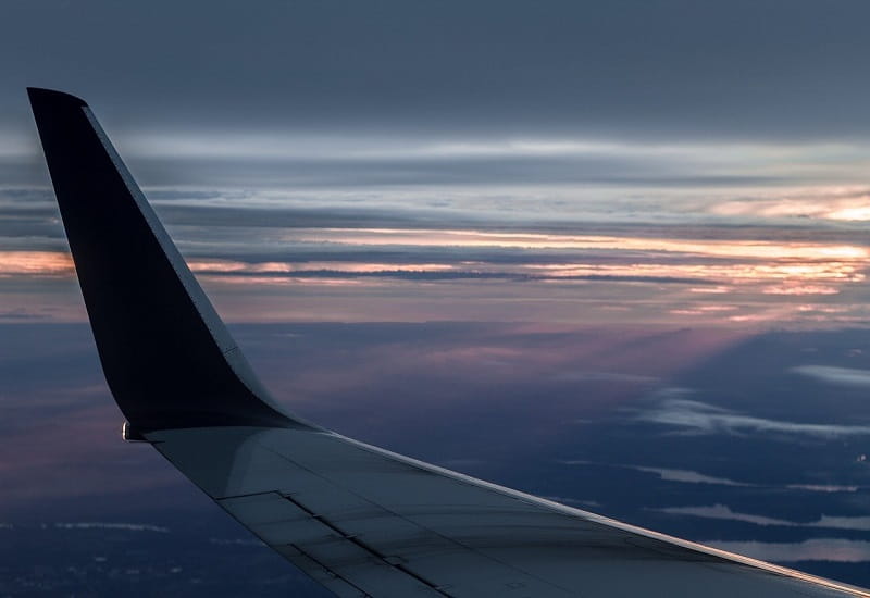 Der Ausblick aus einem Jet während des Fluges.