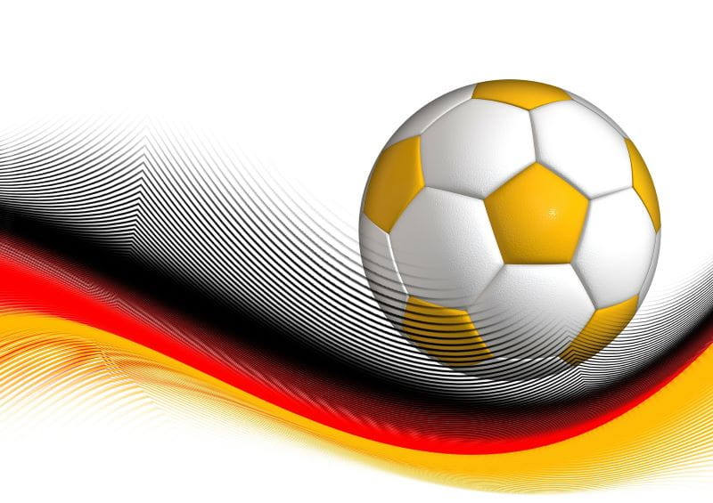 Bola sepak dan warna-warni timnas Jerman ditampilkan secara dinamis.