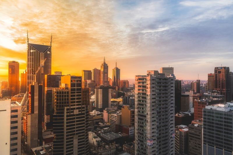Die Skyline von Melbourne.