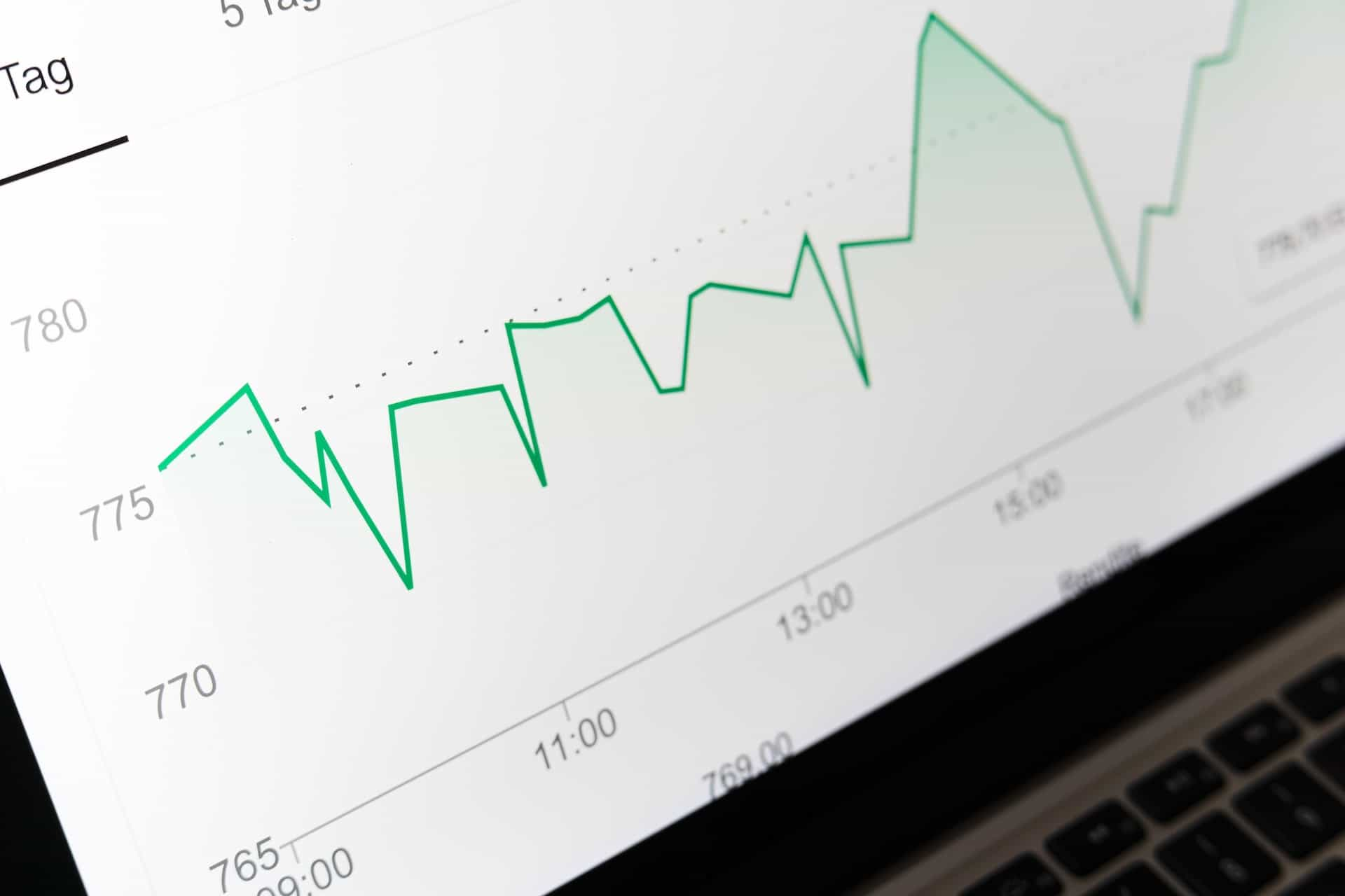 Ein Graph mit Kursverlauf auf einem Laptop-Display