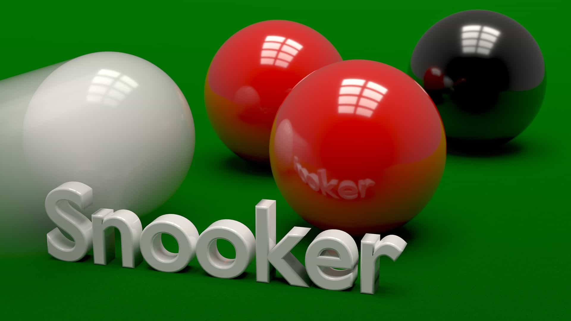 Snooker-Kugeln und ein Snooker-Schriftzug