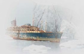Das Wrack der Titanic als Zeichnung