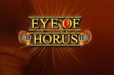 Eine Frau hält den Zeigefinger vor den Mund, daneben Symbole aus der Eye of Horus Slot.
