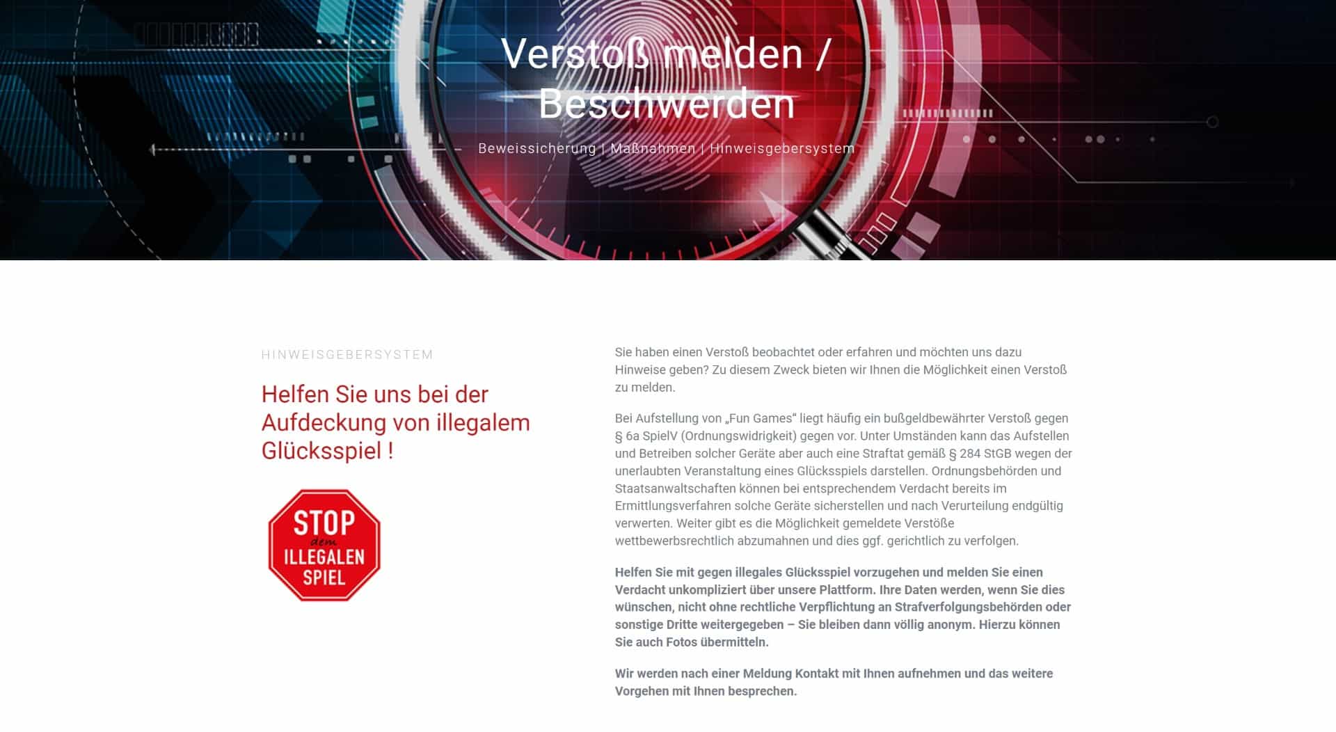 Screenshot der Website illegales-spiel.de