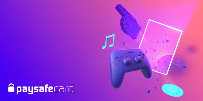 Das paysafecard Logo mit einem Controller und einem Noten-Symbol daneben.