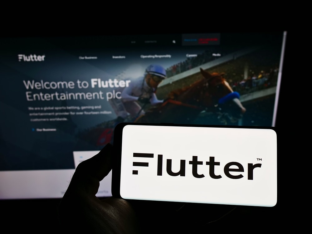 Flutter Entertainment Logo auf einem Bildschirm 