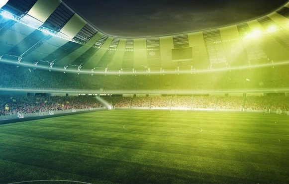 Aufnahme eines ausverkauften Fußball-Stadions.