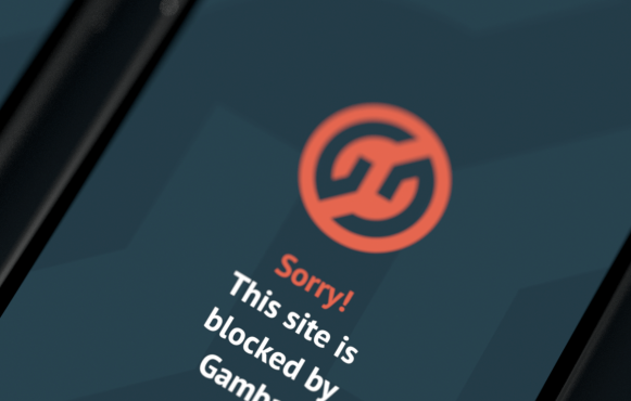 Ein Smartphone, auf dem eine Website durch Gamban blockiert wird.