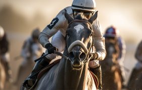 Jockey auf einem Rennpferd