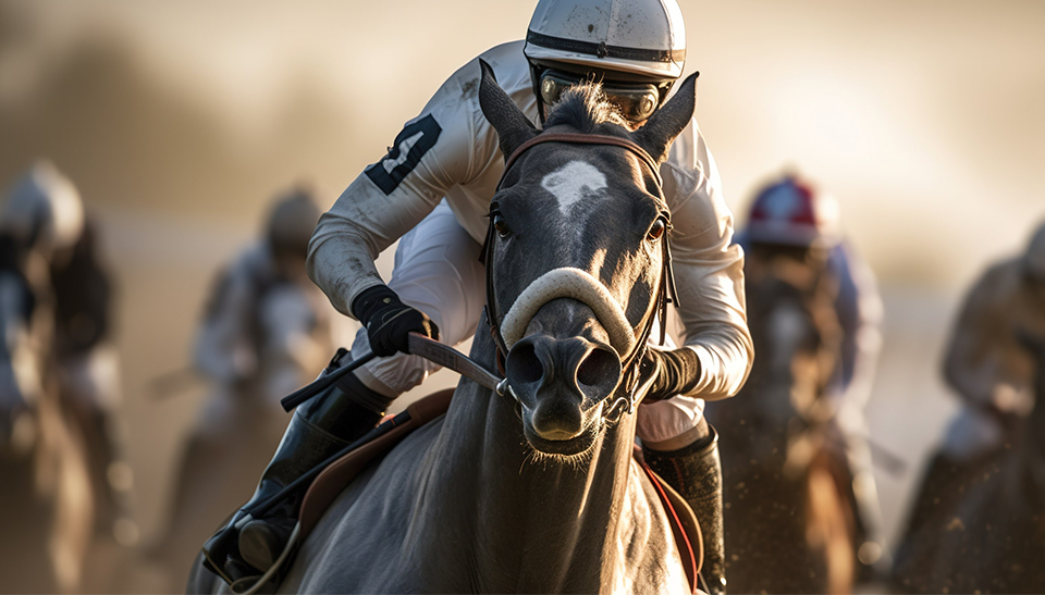 Jockey auf einem Rennpferd