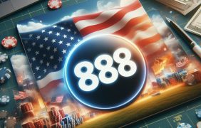 Darstellung eines 888 Logos auf einer USA Flagge