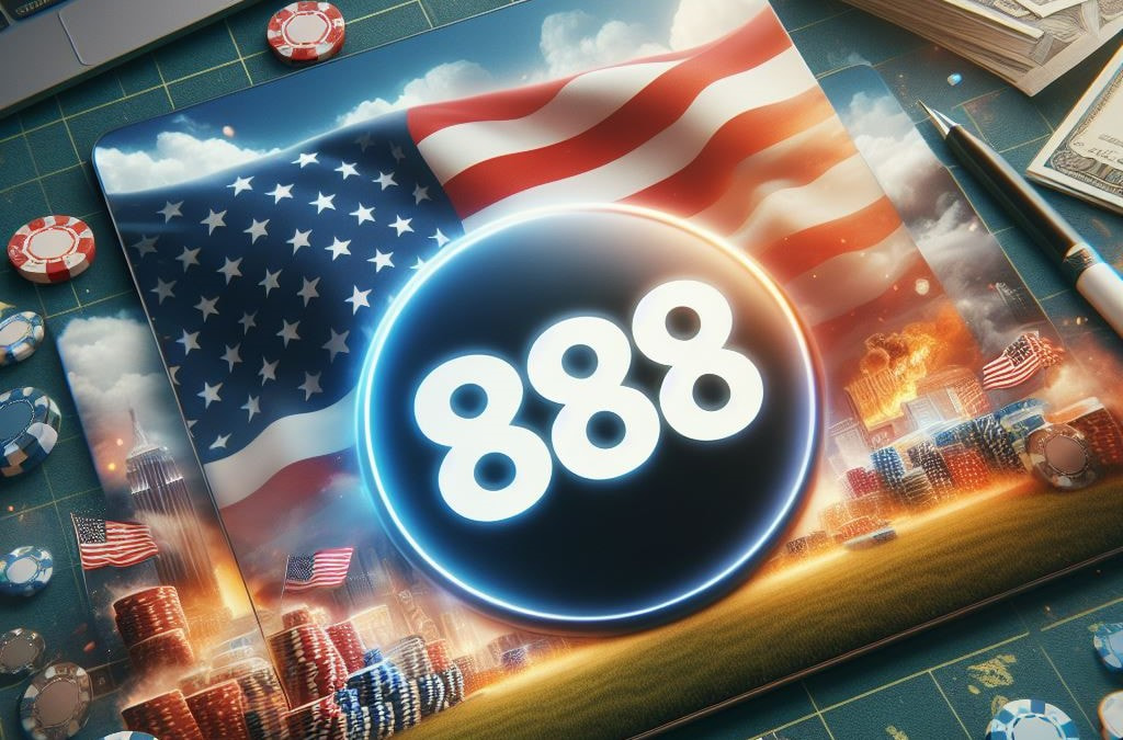 Darstellung eines 888 Logos auf einer USA Flagge