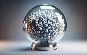 Lottokugeln in einer Lottotrommel