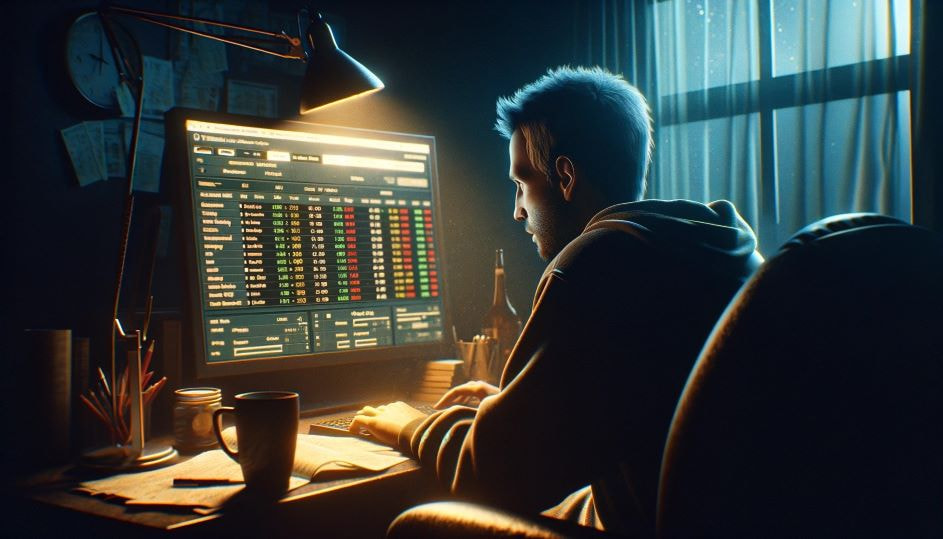 Mann schaut auf einen Monitor mit Wettquoten