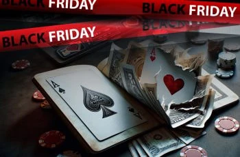 Zerrisssene Pokerkarten und Band mit Aufschrift Black Friday.