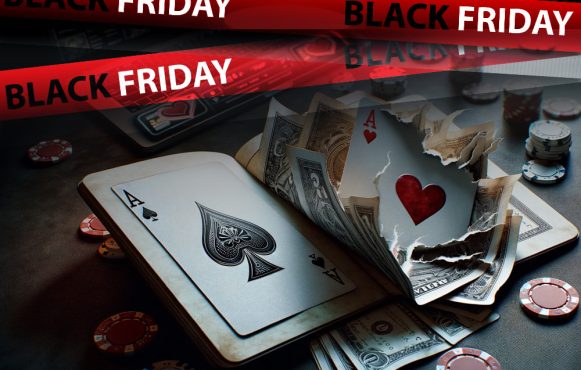 Zerrisssene Pokerkarten und Band mit Aufschrift Black Friday.