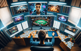 Ein junger Mann streamt seine Teilnahme an Glücksspiel.