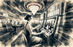 Eine Frau spielt an einer Slotmaschine