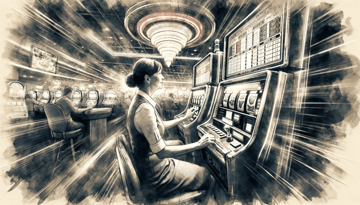 Eine Frau spielt an einer Slotmaschine