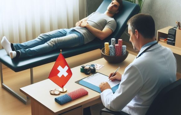 Ein Mann liegt auf einer Liege in einem Arztzimmer (Darstellung)