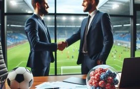 Zwei Männer geben sich in einem Büro die Hand (Darstellung)