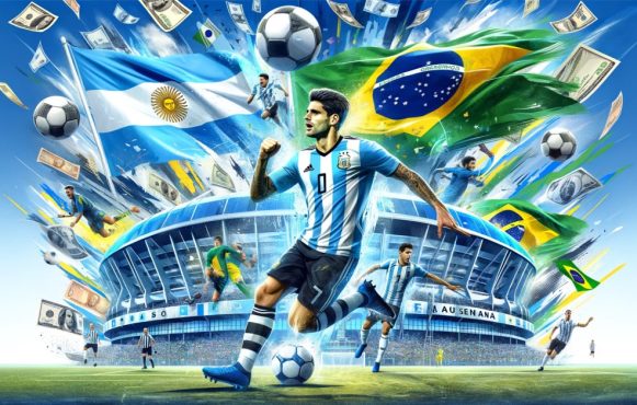 Symbolhafte Darstellung des Sponsorings von Betano und Betfair in Argentinien und Brasilien