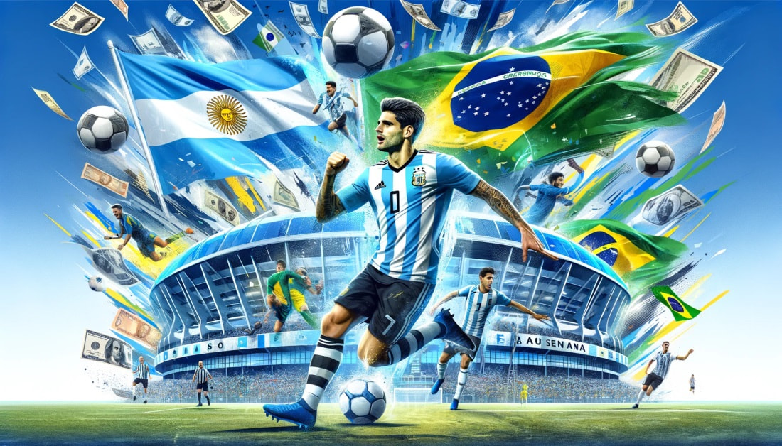 Symbolhafte Darstellung des Sponsorings von Betano und Betfair in Argentinien und Brasilien