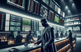 Darstellung eines maskierten Mannes in einem Wettbüro