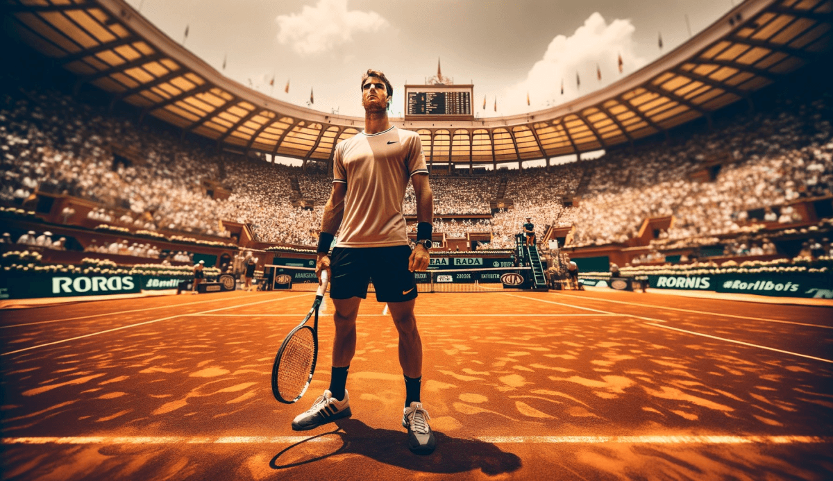 Darstellung eines Tennisspielers in einem Tennisstadion