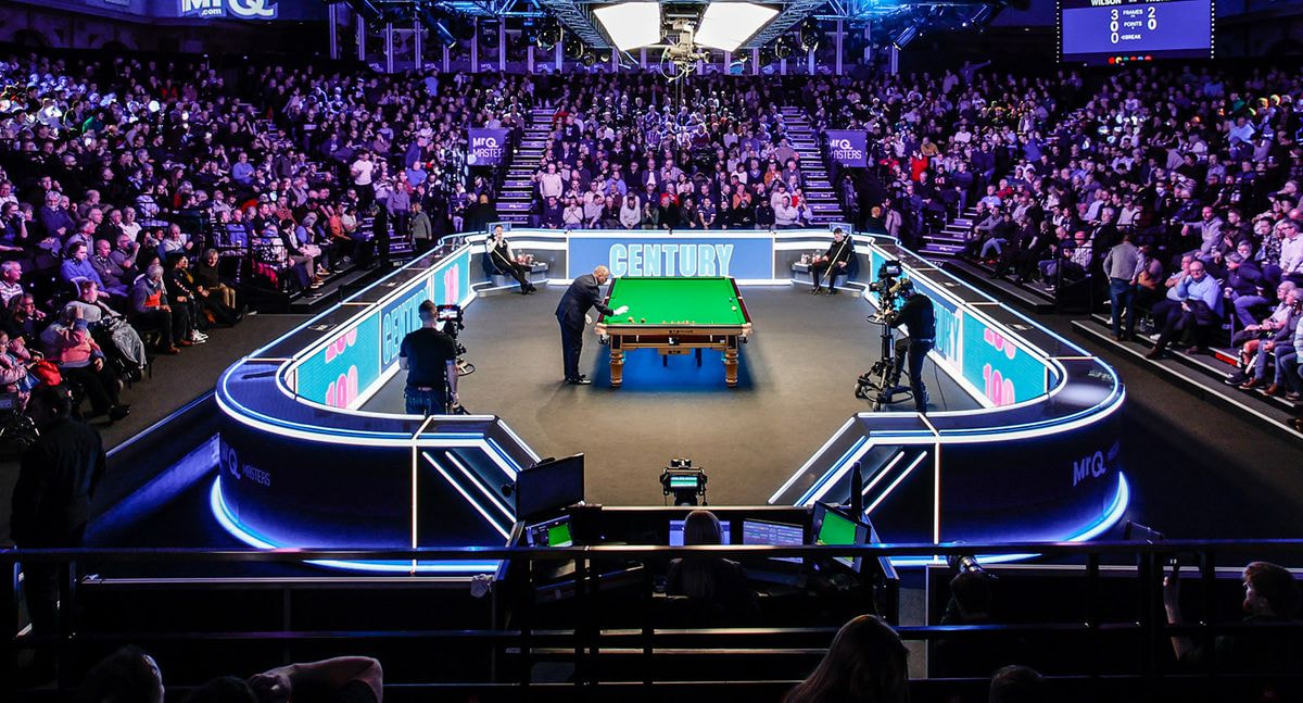 Aufnahme des Crucible Theatres in Sheffield, Austragungsort der Cazoo Snooker World Championship.