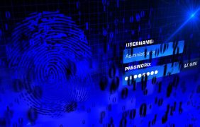 Login-Bildschirm mit Benutzernamen, Passwort und einem Fingerabdruck
