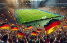Darstellung von Fußballfans mit Deutschlandfahnen in einem Fußballstadion