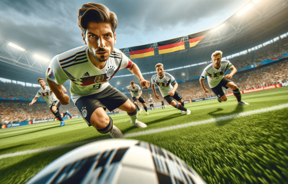 Fußballer im Deutschland-Trikot in einem Fußballstadion