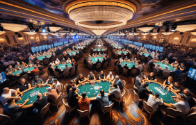 Darstellung von Pokerspielern in einem großen Saal