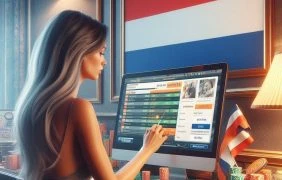 Eine Frau zahlt Geld an ihrem Computer in einem Online Casino ein. (Darstellung)