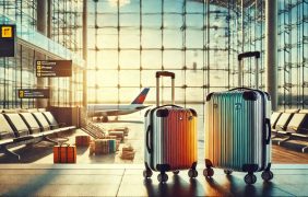 Zwei Urlaubskoffer an einem Flughafen